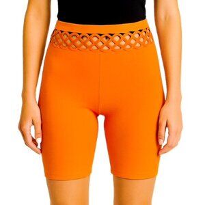 FIT IN Orange Stretchy Bike Athletic Workout Women's Shorts Cutout Waist SM/MED